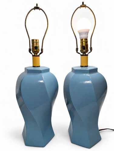 Pair blue ceramic table - blue,